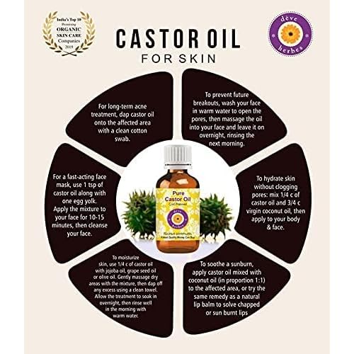 d?ve herbes Castor Oil (Ricinus communis) with Glass Dropper | Cold Pressed | Pure | Pure | Natural | For Diluting Essential oils | For Hair, Skin & Massage | Viscous | Unisex | 50ml (1.69 oz)