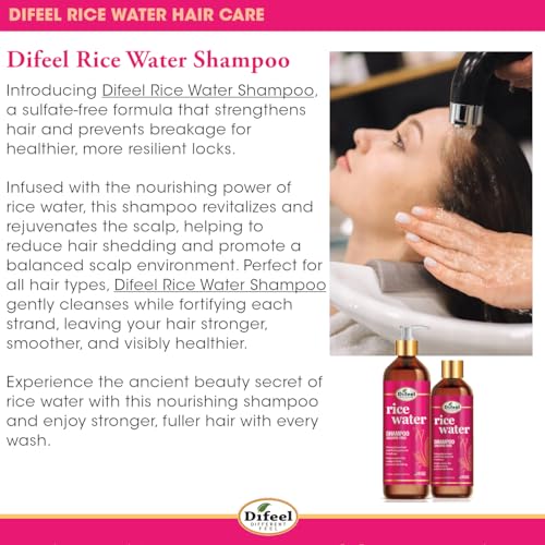 Difeel Rice Water Shampoo 33.8 oz. - Strengthening Sulfate Free Shampoo for All Hair Types