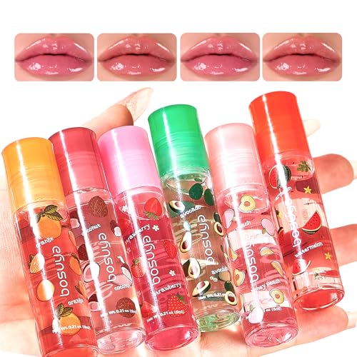 6 Pcs Hydrating Lip Gloss Oil Set - Fruit Flavored Nourishing Lip Oil