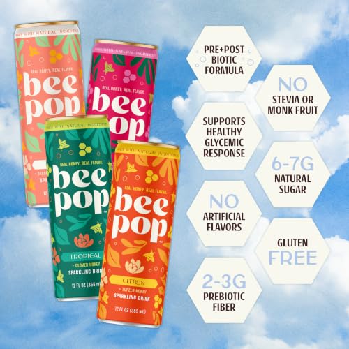 BeePop Prebiotic + Postbiotic Sparkling Drink Variety Pack - 4 Flavors