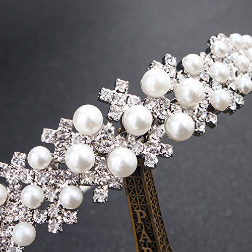 Cezesuja Wedding Rhinestone Headband, Crystal and Faux Pearl Crown for Bride Bridesmaids Tiara Hairband Simple Design Daily hair accessories (Silver B)