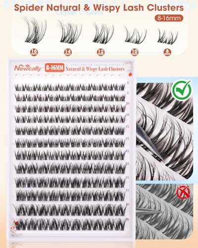 Newcally Wispy Lash Clusters Clear Band 8-16mm D-Curl