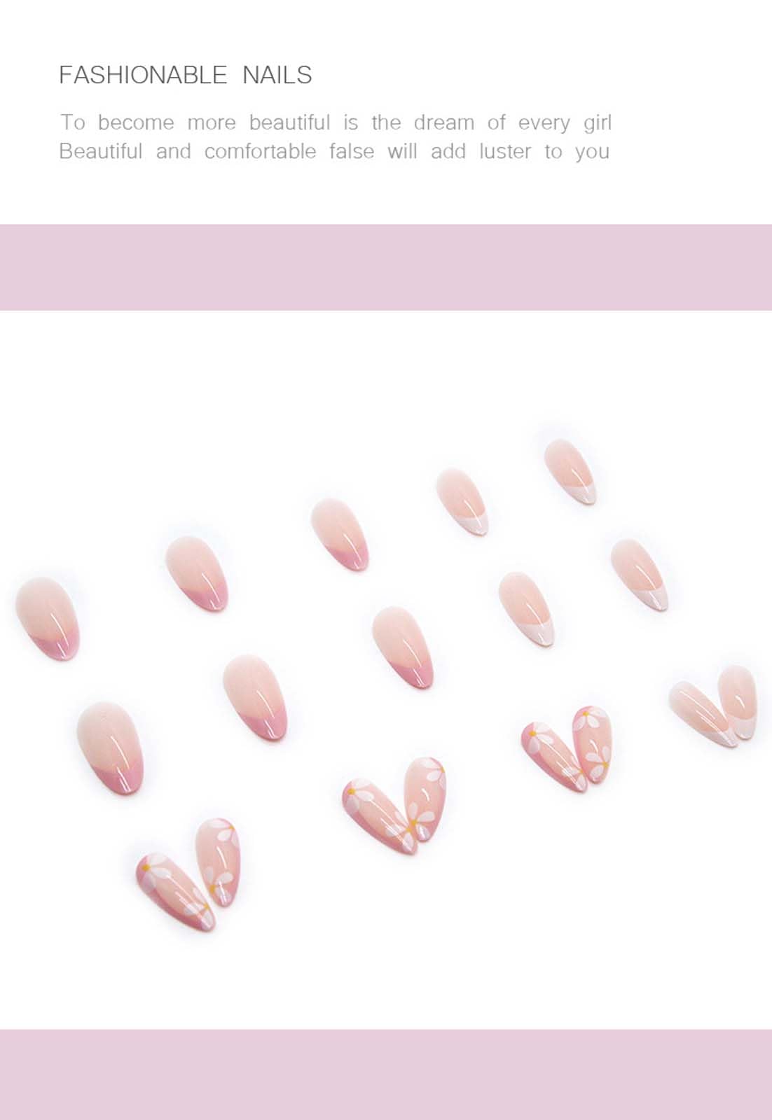 Almond Shaped Press on Nails Medium Almond Fake Nails with Little fresh Flower Design Acrylic Glue on Nails for Women Girls Full Cover Artificial False Stick on Nail for Daily Wear Wedding 24Pcs