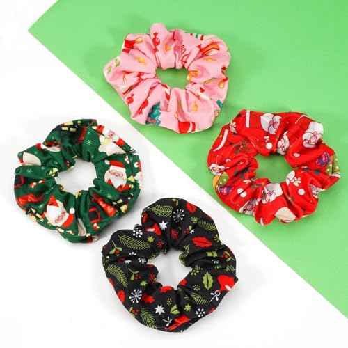 Christmas Hair Scrunchies for Women Girls Green Pink Santa Claus Snowman Bell Snowflake Hair Ties Xmas Cute Elastic Scrunchy Ponytail Holder Hair Accessories Christams Gifts