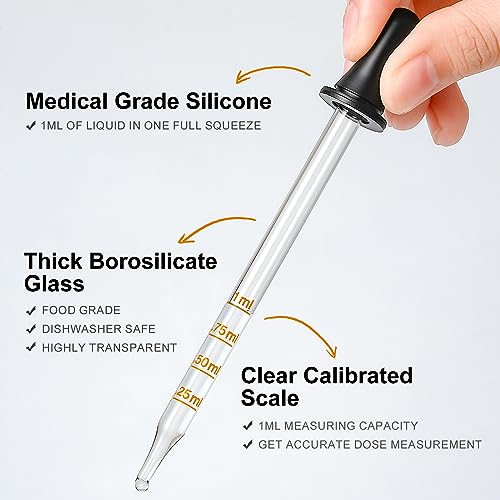4 Pack Glass Eye Dropper Set - 1ml Measurement, Long & Short, Bent & Straight Tips - Accurate Dose Pipettes for Essential Oils, Ear, Lab & Health Care - Variation: 4PCS-Long & Short