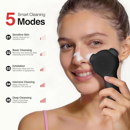 Electric Face Scrubber with Heat Massage & 5 Vibration Modes