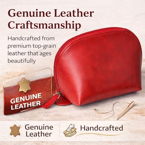 Genuine Leather Toiletry Bag for Men & Women, Leather Makeup Bag, Travel Dopp Kit Organizer with YKK Zipper, Handmade Cosmetics Case for Toiletries & Makeup (9 x 6 x 4 Inch)
