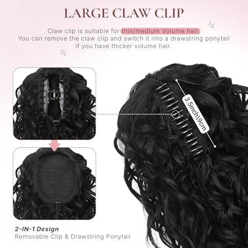 12 Inch Dark Brown Curly Ponytail Extension with Claw Clip