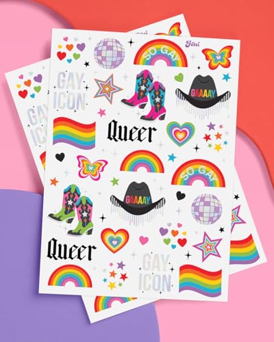 52 Iridescent Pride Temporary Tattoos with Rainbow Designs
