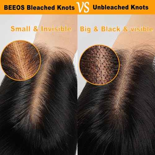 BEEOS Body Wave 6x6 SKINLIEK Real HD Lace Closure, Pre-Plucked Bleached Knots Natural Color Human Hair 18 Inch