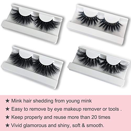 Mikiwi 25mm Mink Lashes, Fluffy Volume Mink Eyelashes, Real 5D Mink Lashes Bulk, Dramatic Long 25mm Eyelashe, Wholesale Mink lashes, Pack of 4