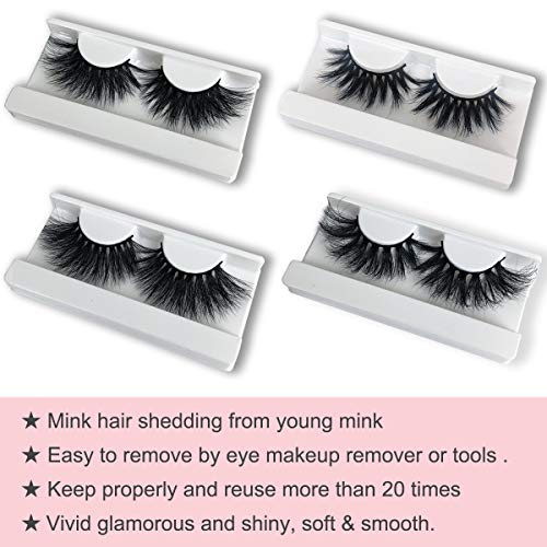 25mm Mink Lashes MIKIWI 4 Pack, Real 3D Mink Lashes, Fluffy Mink Lashes, Thick HandMade Full Strip Lashes, Dramatic 25mm Lashes, 3D Mink Eyelashes