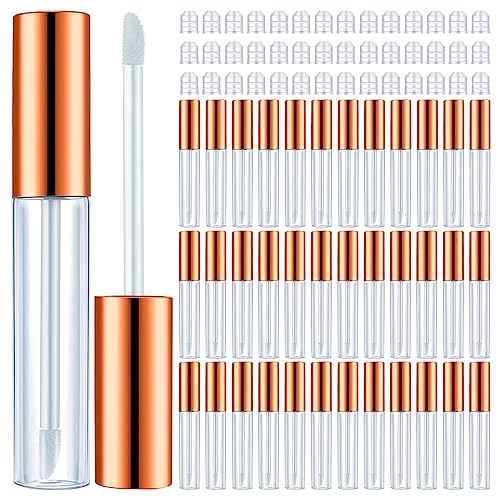 Nuanchu 100 Pcs 10 ml Lip Gloss Tubes Bulk Empty Plastic Lip Gloss Containers Clear Tubes Refillable Balm with Wand and Rubber Inserts Containers Bottles for DIY Makeup Travel (Rose Gold)