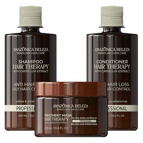 AMAZONICA BELEZA Hair Therapy Kit - Shampoo, Conditioner, Hair Mask (300ml/10.1 Oz) | Professional Line | Removes Oiliness, Prevents Hair Loss, Promotes Growth