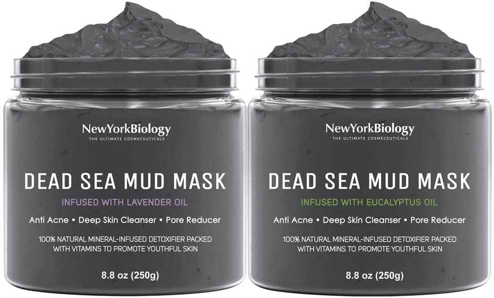 New York Biology Dead Sea Mud Mask Infused with Lavender with Dead Sea Mud Mask Infused with Eucalyptus - Spa Quality Pore Reducer for Acne, Blackheads and Oily Skin - 8.8 oz