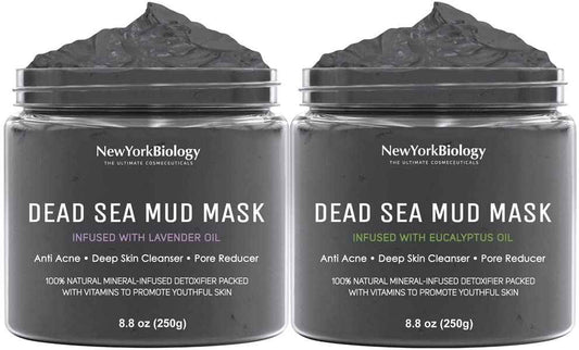 New York Biology Dead Sea Mud Mask Infused with Lavender with Dead Sea Mud Mask Infused with Eucalyptus - Spa Quality Pore Reducer for Acne, Blackheads and Oily Skin - 8.8 oz