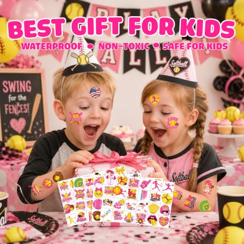 96 Softball Temporary Tattoos for Kids - Waterproof