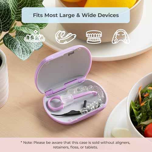 PUL Aligner Care Convenience Kit – Case + 2-in-1 Tool for Invisalign, Retainers, Partial Dentures, Mouth & Night Guards & More – Purple Case & 2-Pack of Purple Aligner Seating Chewie & Removal Tool