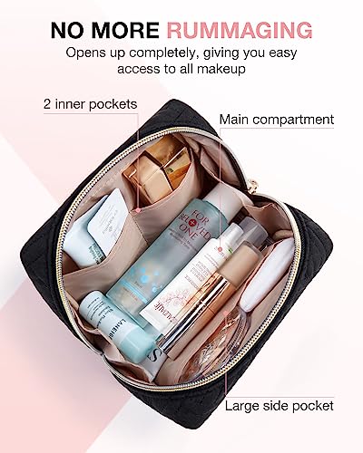 BAGSMART Small Makeup Bag, Water-Resistant Quilted Cosmetic Pouch