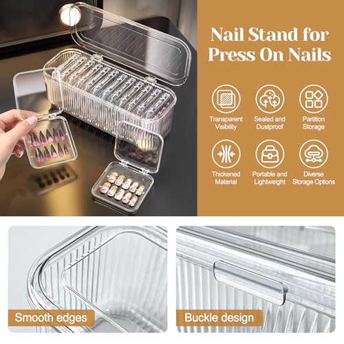 Press On Nail Organizer Kit - 14 Storage Cases with 60 Adhesive Strips