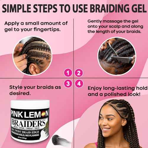PINK LEMON Braiding Gel - Maximum Hold, No Flaking, Long Lasting Hold, High Shine. For Micro, Inter, Dread, Faux, Loc, Twist, Braid, Edge. (10 oz)