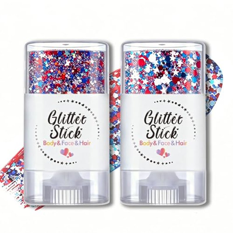 Patriotic Glitter Sticks - Red White Blue Makeup (2PCS)