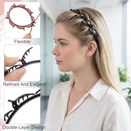 Lekgavd 2-Pack Non-Slip Hairpin Braided Headbands - Black & Brown