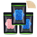 Auperwel Hard Wax Beads for Sensitive Skin 10.5 oz - Blue & Pink Variants for Painless Hair Removal, Bikini, Face, Legs, Eyebrows, 3-Pack with 10 Wax Sticks