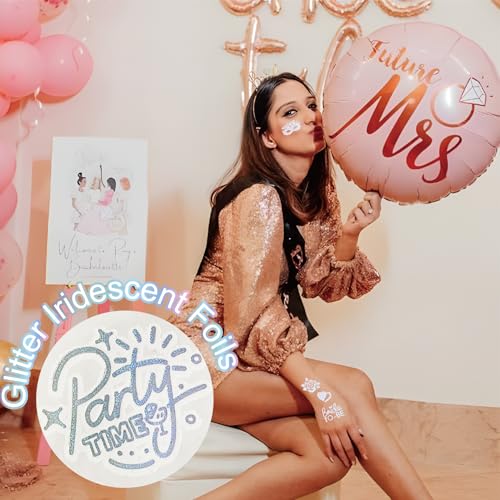Bride Squad 50+ PCS Bachelorette Temporary Tattoos -Bridesmaid Favor, Bride to Be Gift, Bridal Shower Supplies,Flash Glitter Iridescent Metallic Tattoos Bachelor Party Favors