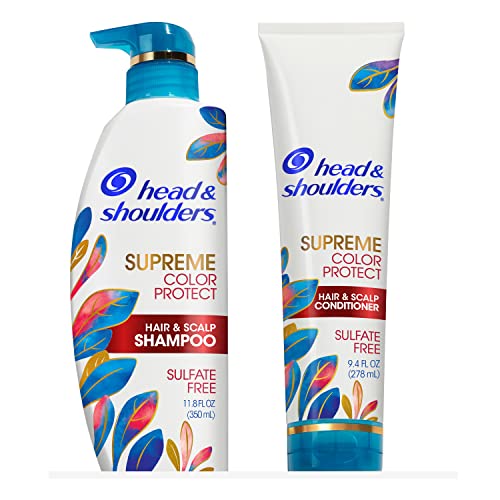 Head & Shoulders Anti-Dandruff Shampoo and Conditioner Set, Supreme Color Protect, 1% Pyrithione Zinc, Sulfate-Free, Argan Oil and Manuka Honey, 11.8 fl oz & 9.4 fl oz