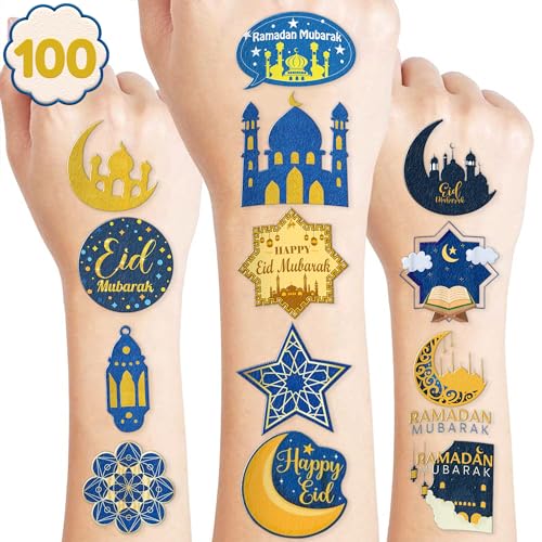 Eid Mubarak Temporary Tattoos 10 Sheets 100 PCS