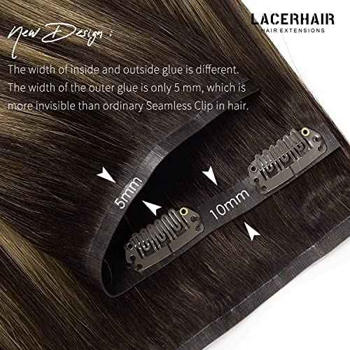 Lacer Hair Remy Hair Seamless Hair Extensions Clip in 18 Inch Balayage Chestnut Brown Mixed Dark Brown 110g 7pcs PU Clip in Hair Extensions Human Hair Thick with PU Weft for Women R#2-2/6