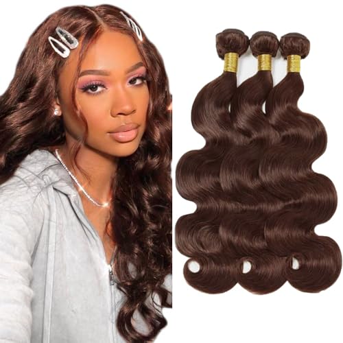 DiexrLamx Brown Body Wave Human Hair Extensions 12-16 Inch Virgin Peruvian Bundles