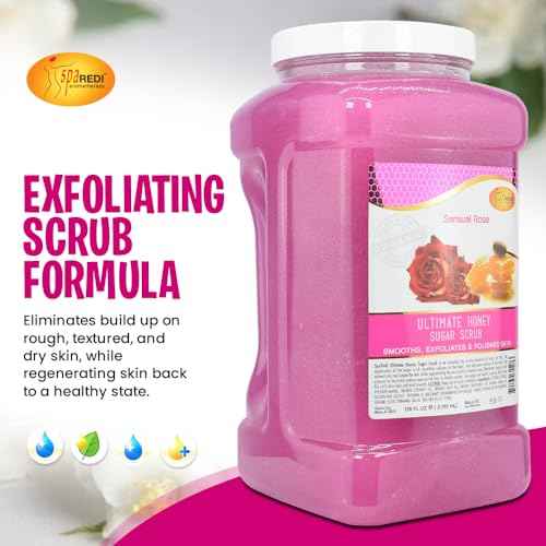 SPA REDI ? Sugar Body Scrub, Sensual Rose, 128 Oz, Exfoliating, Moisturizing, Hydrating and Nourishing, Glow, Polish, Smooth and Fresh Skin - Body Exfoliator