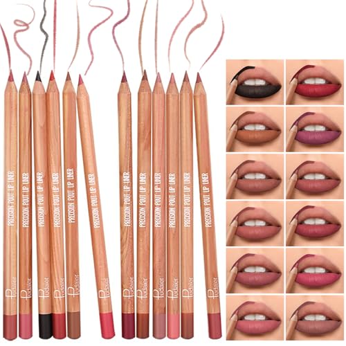 12-Color Matte Lip Liner Set, High Pigment Waterproof Lipliner Kit