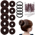 Hair Bun Maker Set - 10 Pc Donut Bun Makers with Pins & Ties