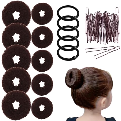 Hair Bun Maker Set - 10 Pc Donut Bun Makers with Pins & Ties