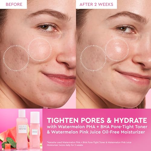 Glow Recipe Watermelon Glow Dewy Skin Routine Kit - Full Size Dew Drops Serum, Full Size Pink Juice Moisturizer, Travel Size PHA+BHA Pore-Tight Toner & Watermelon Jelly Sheet Mask (4 Count)