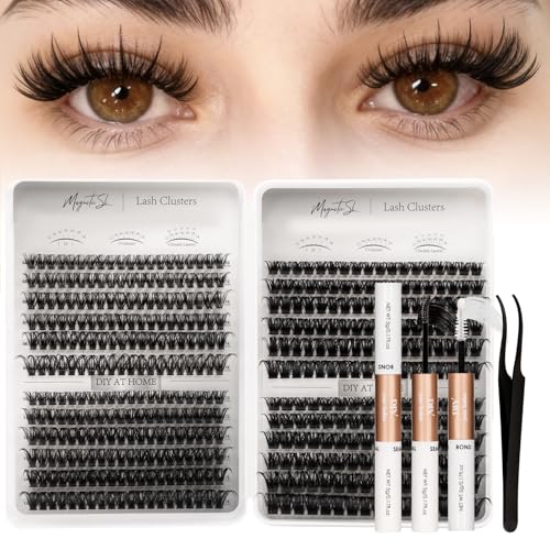 Lash Clusters 564pcs Eyelashes Clusters Extensions Kit 11-20mm DIY Cluster Eyelash Extensions Lash Clusters Kit With Lash Bond and Seal Lash Tweezers-Spiky+60D+80D+100D+150D