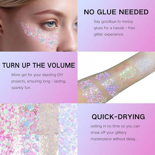 Mermaid White Face Glitter Gel - 10g, 4 Sparkling Styles