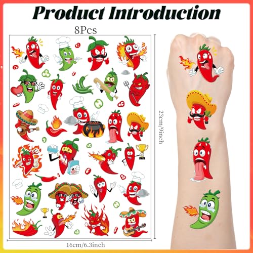 Chili Cook off Temporary Tattoos - Lovarywow 200+ Chili Cook off Decorations for Party Cute Pepper Temporary Tattoos Stickers Gifts Chili Cookoff Prizes Rewards Red Pepper Party Supplies Favors Decor