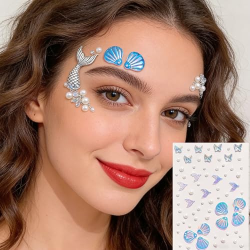 Mermaid Face Gems & Seashell Rhinestones - 140 Pcs Self-Adhesive