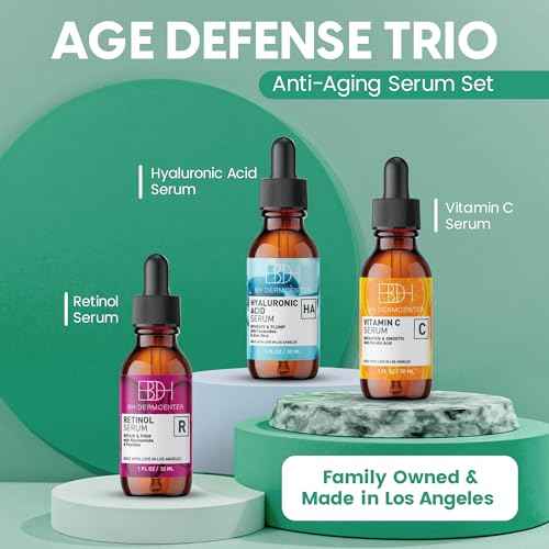 Age Defense Trio Anti-Aging Serum Set for Face and Eyes - Vitamin C, Retinol, Hyaluronic Acid Face Serum for Men and Women - 30ml Each - Paraben Free, Cruelty Free