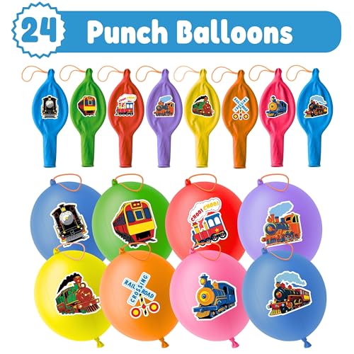 Train Party Favors Set - 72 Piece Bundle with Balloons & Tattoos