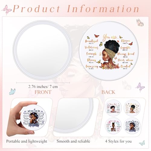 Roowest 40 Pcs Black Women Gifts Bulk Makeup Bag with Inspirational Compact Mirrors, Funny Small Travel Cosmetic Gifts for Womens Day Black Women