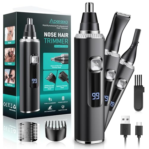 Nose & Ear Hair Trimmer, Type-C Rechargeable Precision Groomer for Men & Women, Painless Double-Edged Blades, IPX7 Waterproof & Easy to Clean for Nose, Ears, and Facial Hair
