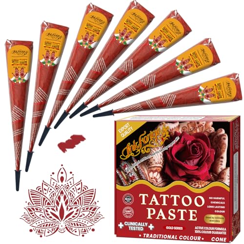 Cherry Red Temporary Tattoo Cones Kit – 7 Pcs, Natural Henna Paste