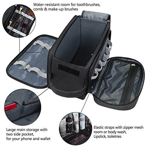 Buruis Extra Large Toiletry Bag for Men, Travel Toiletry Organizer Dopp Kit Water-resistant Shaving Bags, PU Leather Cosmetic Bathroom Shower Bag for Toiletries, Grooming, Accessories (Black)