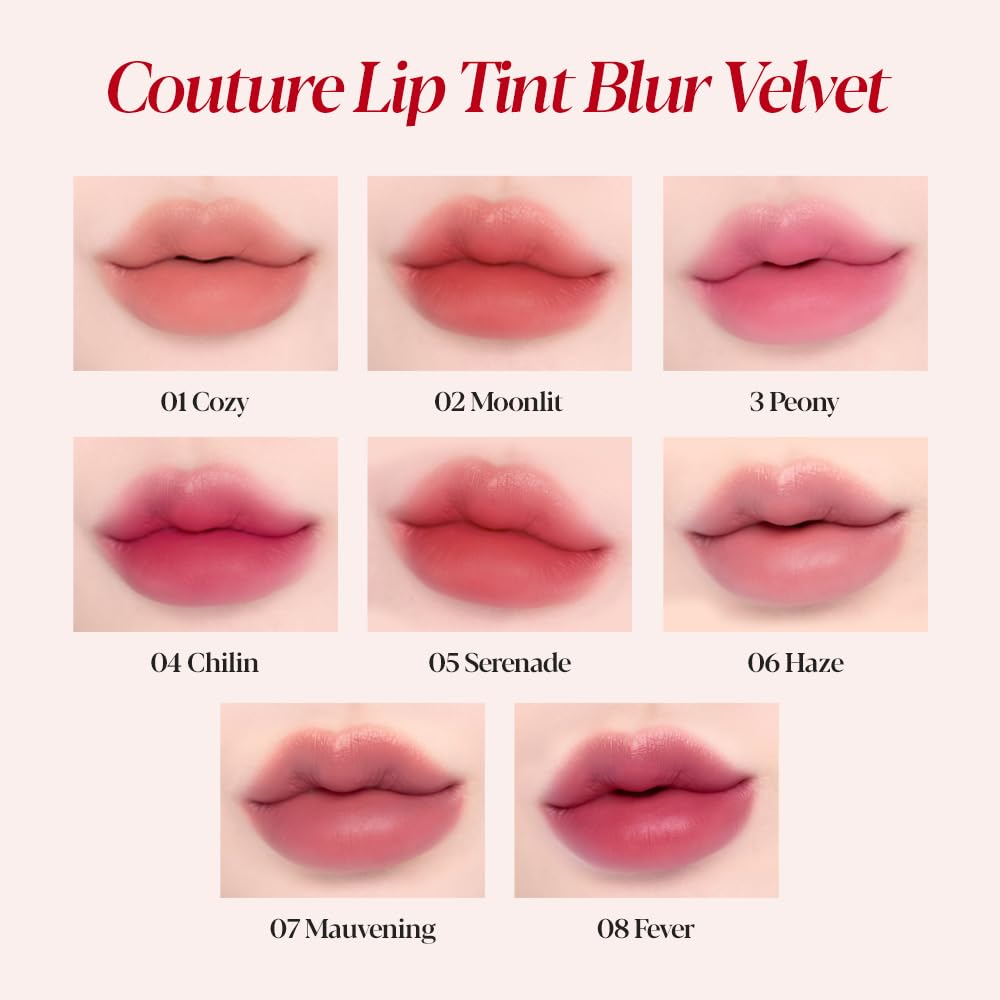 Espoir Couture Lip Tint Blur Velvet #3 Peony 0.19oz | Natural Blurry Color Liquid Lipstick | Long-Lasting Smudge-Proof Fixing Lip Stain | Lightweight Matte Finish without Oil | Korean Lip Makeup