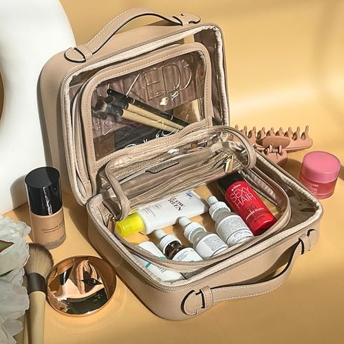JAZD Clear Makeup Bag Toiletry Bag for Women Cosmetic Case Large Capacity Travel Make Up Bag Organizer Transparent Storage Compartment TSA Approved